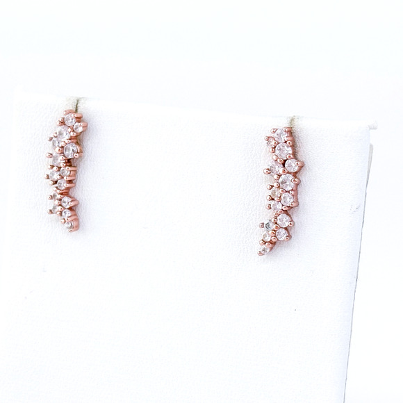 Vintage Sterling Silver 925 Rose Gold Tone Cubic Zirconia Earrings - Picture 5 of 7